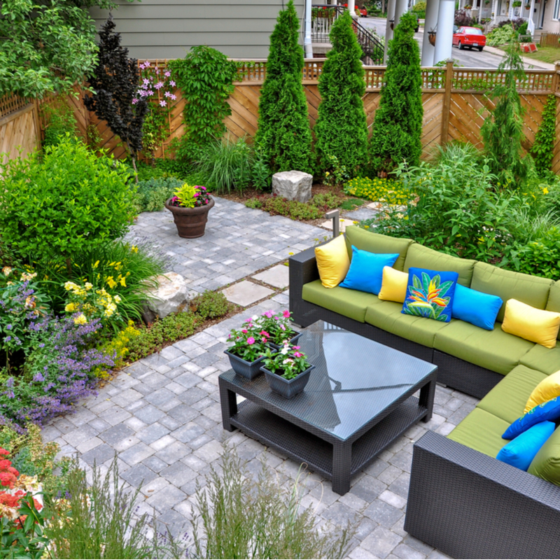 backyard patio with landscaping